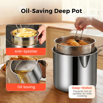 🍳 304 Stainless Steel Fryer –Compact Frying Pot for Fries, Chicken & Tempura