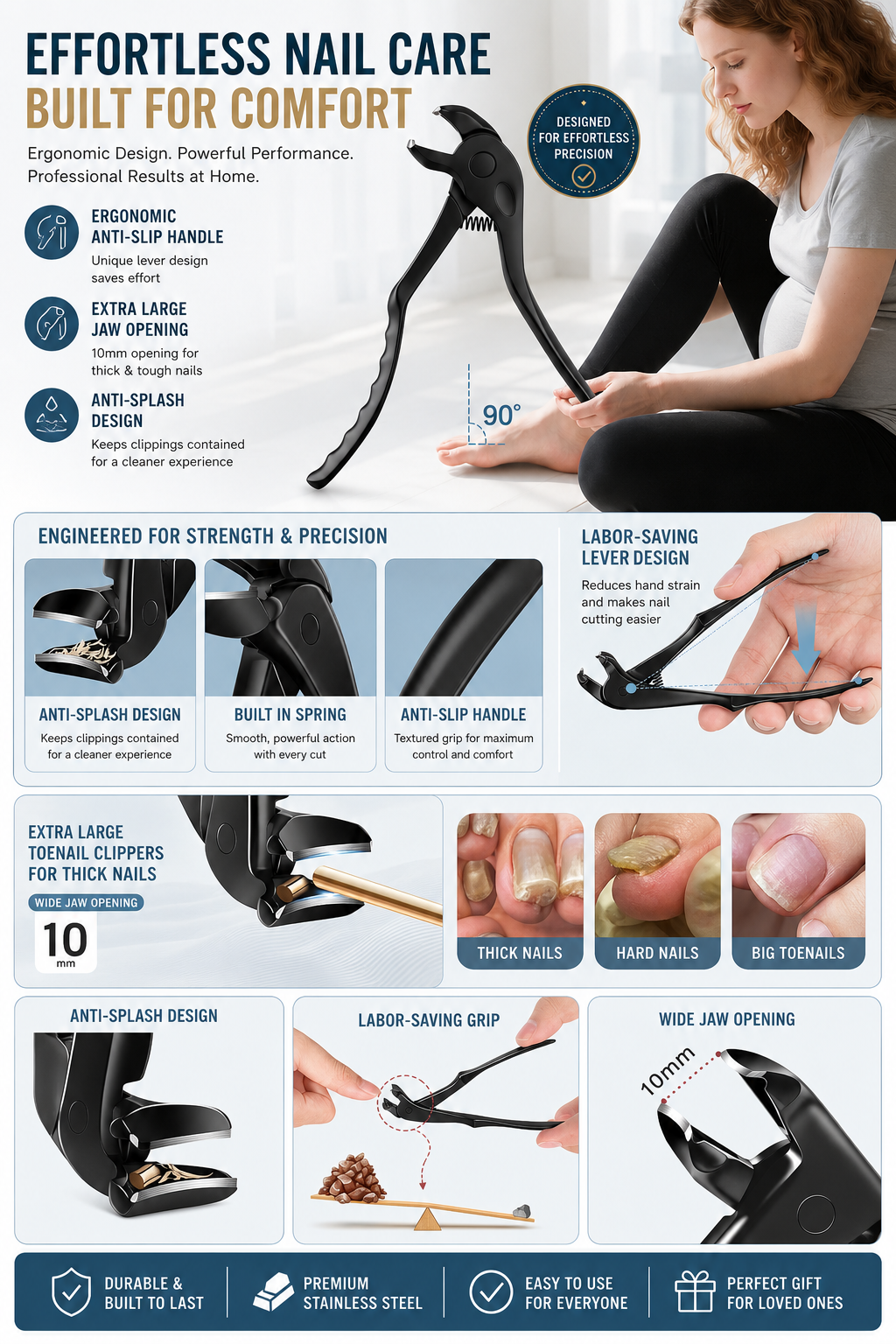 Long-Handle Wide-Jaw Toenail Clipper-EASY HOME FOOT CARE