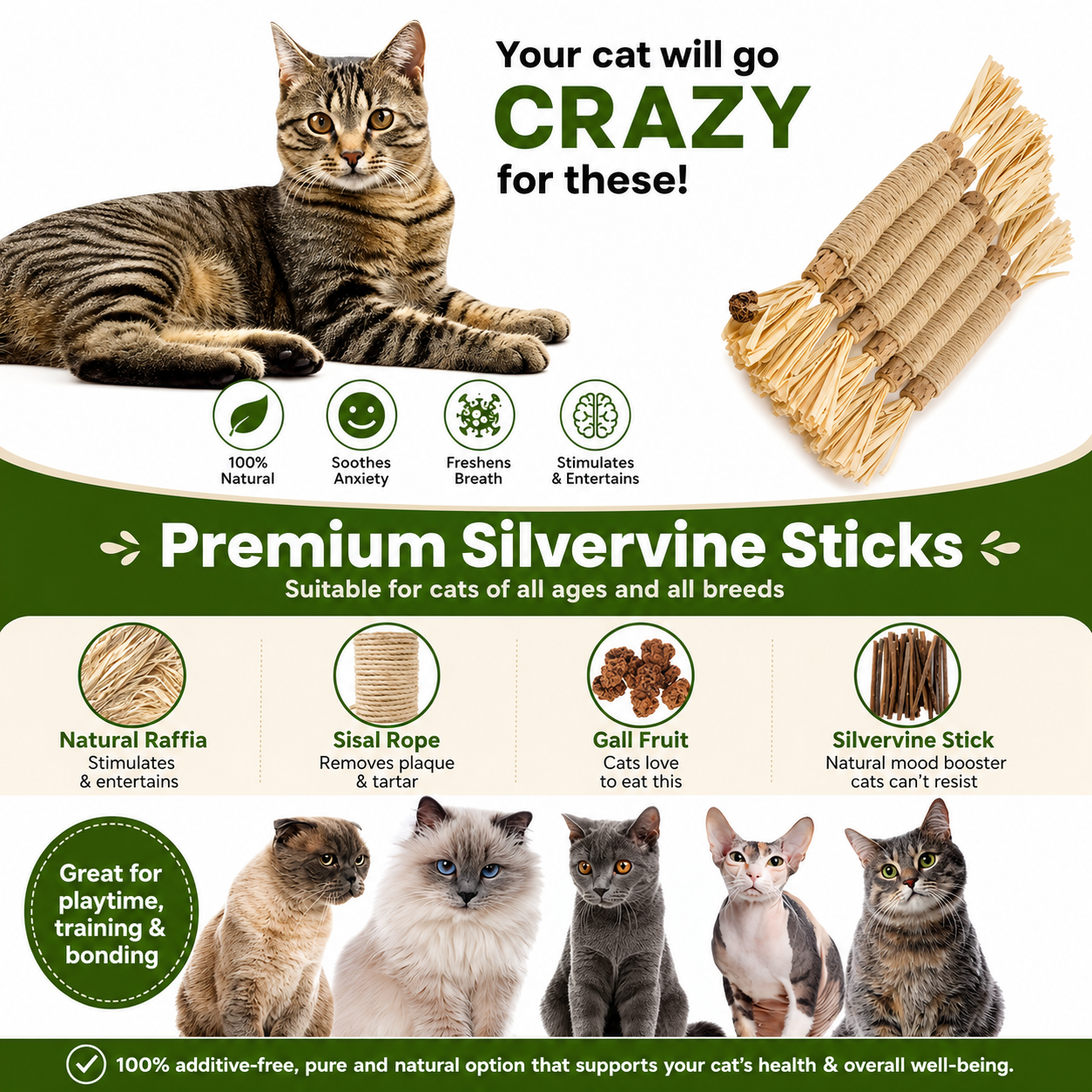 Natural Silvervine Dental Sticks for Cats