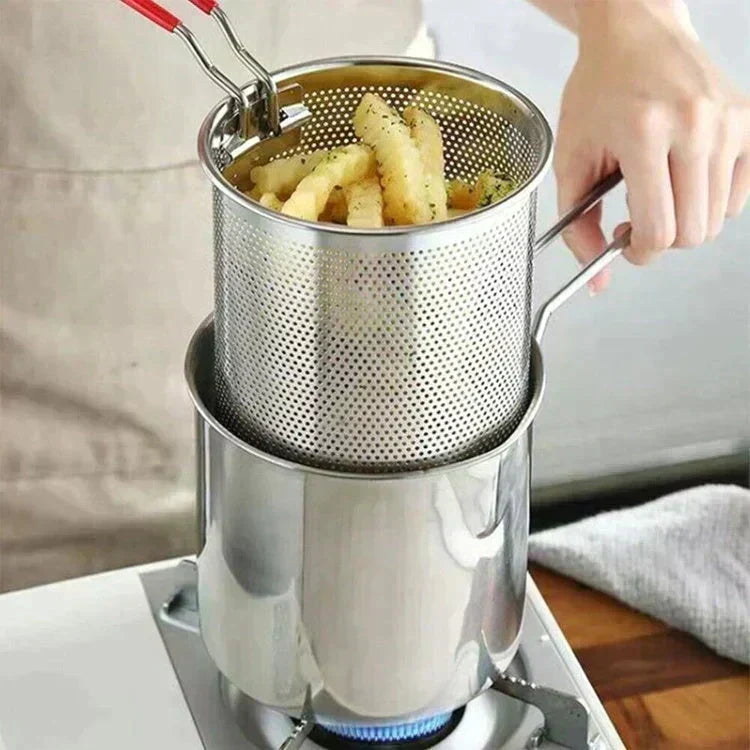 🍳 304 Stainless Steel Fryer –Compact Frying Pot for Fries, Chicken & Tempura